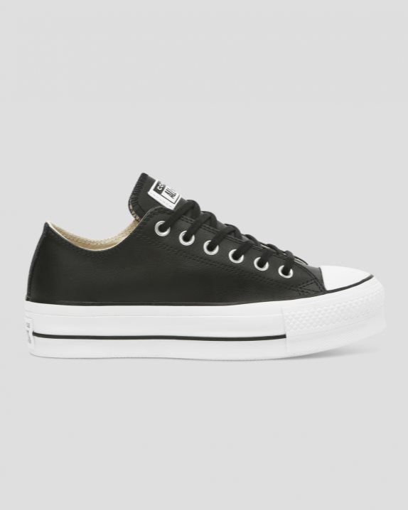 Womens Converse Chuck Taylor All Star Lift Clean Leather Low Top Black - Click Image to Close