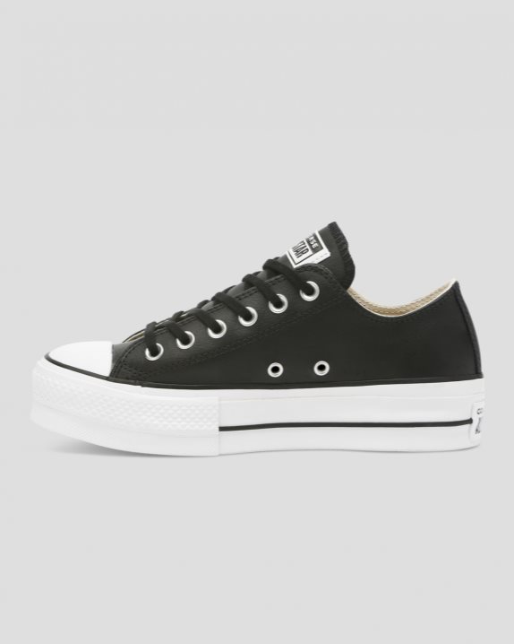 Womens Converse Chuck Taylor All Star Lift Clean Leather Low Top Black - Click Image to Close