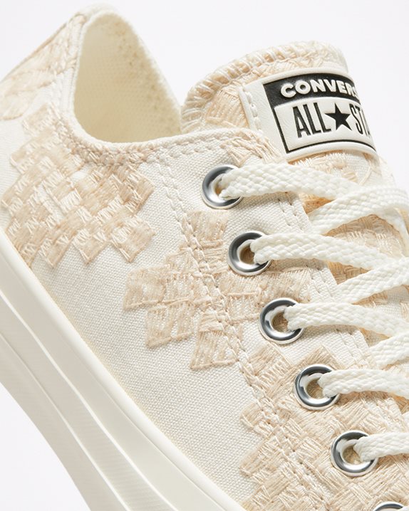 Womens Converse Chuck Taylor All Star Festival Broderie Low Top Vintage White - Click Image to Close