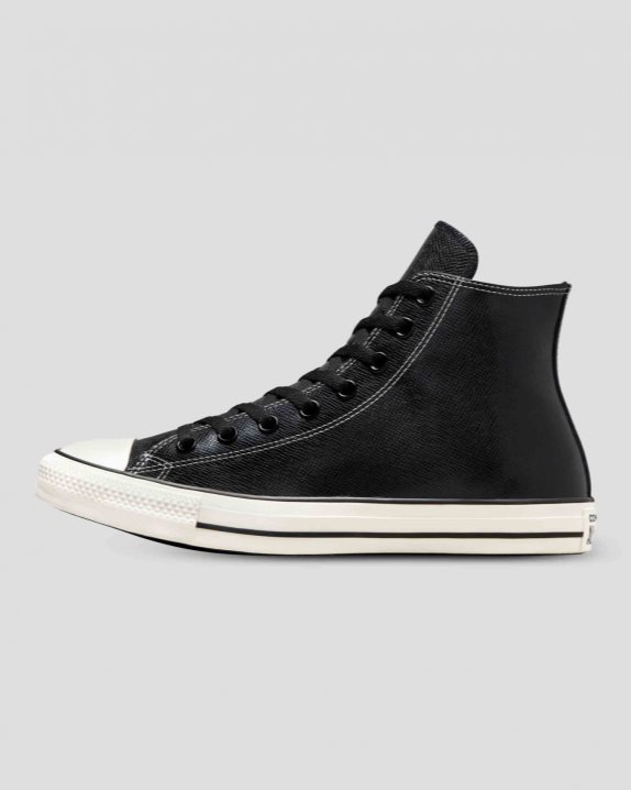 Unisex Converse Chuck Taylor All Star Embossed Leather High Top Black - Click Image to Close