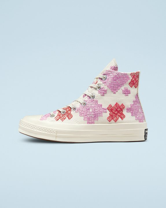 Womens Converse Chuck 70 Festival Broderie High Top Egret - Click Image to Close