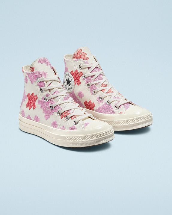 Womens Converse Chuck 70 Festival Broderie High Top Egret - Click Image to Close