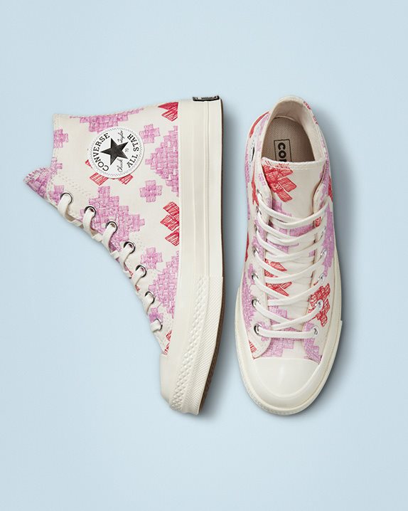 Womens Converse Chuck 70 Festival Broderie High Top Egret - Click Image to Close