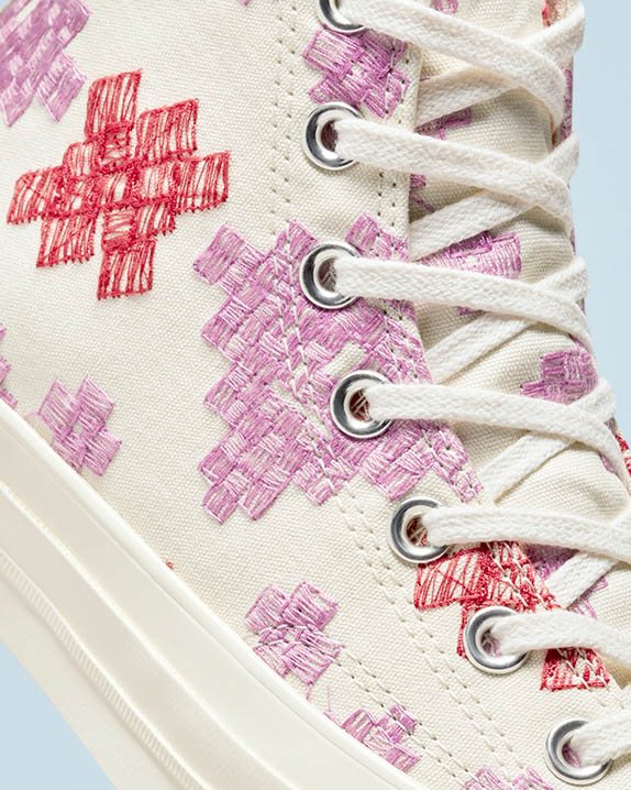 Womens Converse Chuck 70 Festival Broderie High Top Egret - Click Image to Close