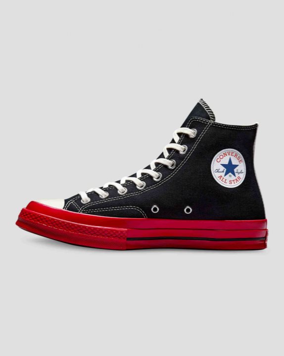 Unisex Converse X Comme des Gar?ons PLAY Chuck 70 High Top Black - Click Image to Close