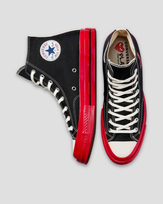 Unisex Converse X Comme des Gar?ons PLAY Chuck 70 High Top Black - Click Image to Close