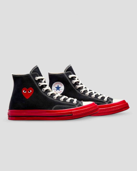 Unisex Converse X Comme des Gar?ons PLAY Chuck 70 High Top Black - Click Image to Close