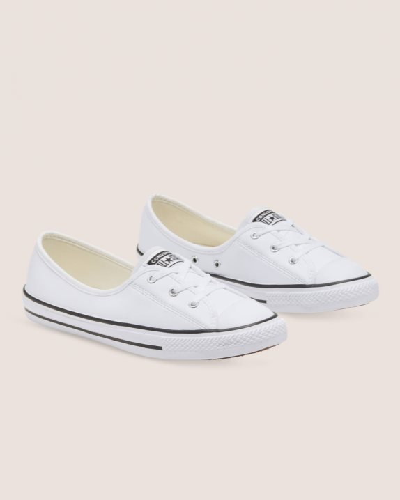 Womens Converse Chuck Taylor All Star Ballet Lace Faux Leather Slip White - Click Image to Close