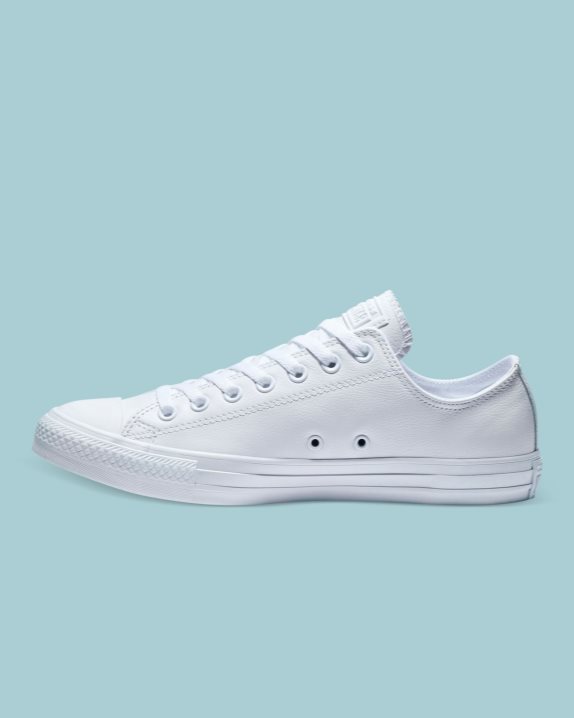 Unisex Converse Chuck Taylor All Star Leather Low Top White Mono - Click Image to Close