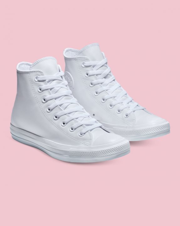 Unisex Converse Chuck Taylor All Star Leather High Top White Mono - Click Image to Close