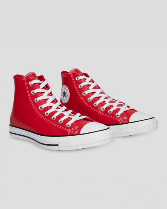 Unisex Converse Chuck Taylor All Star Faux Leather High Top Red - Click Image to Close