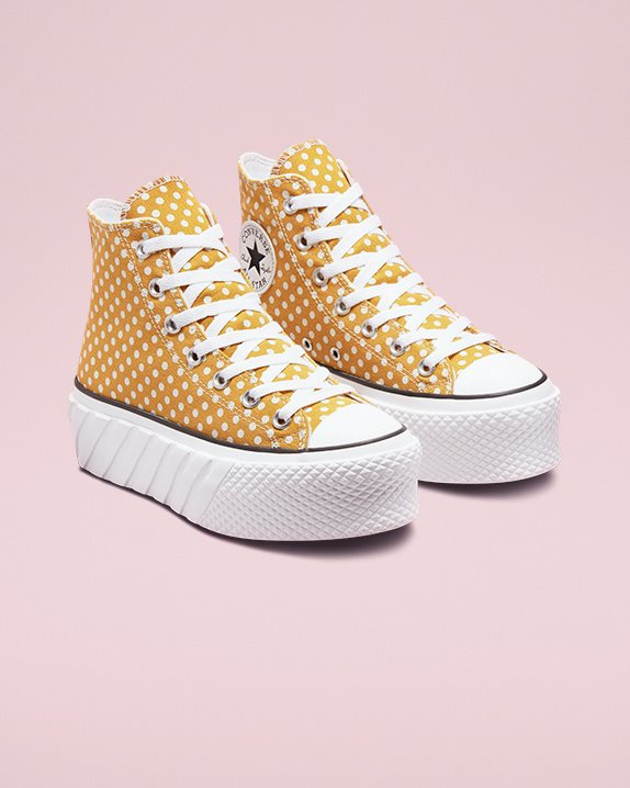 Womens Converse Chuck Taylor All Star Lift 2x Polka Dot High Top Goldtone