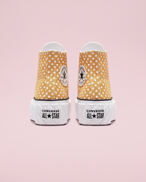 Womens Converse Chuck Taylor All Star Lift 2x Polka Dot High Top Goldtone - Click Image to Close