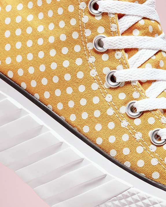 Womens Converse Chuck Taylor All Star Lift 2x Polka Dot High Top Goldtone - Click Image to Close