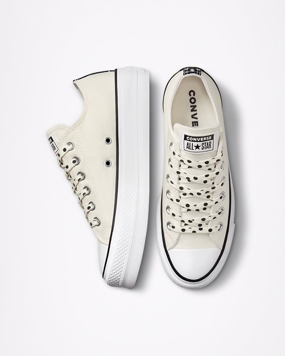 Womens Converse Chuck Taylor All Star Lift Polka Dot Low Top Egret - Click Image to Close