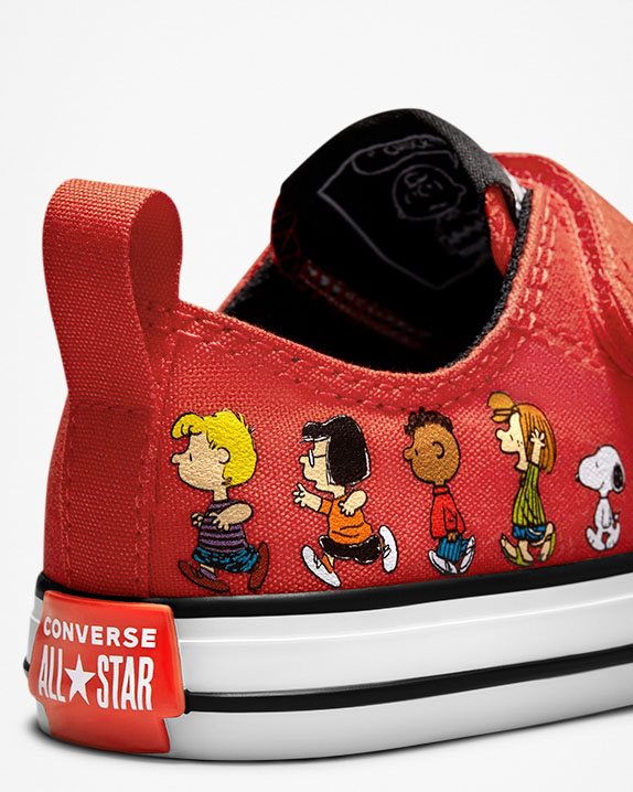 Kids Converse X Peanuts Chuck Taylor All Star Toddler 2V Low Top Signal Red - Click Image to Close