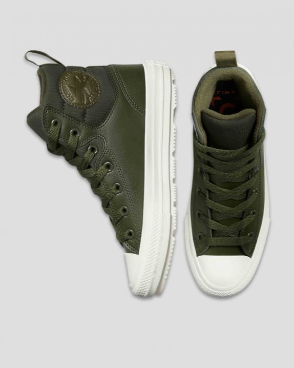 Unisex Converse Chuck Taylor All Star Faux Leather Berkshire Boot High Top Cargo Khaki - Click Image to Close