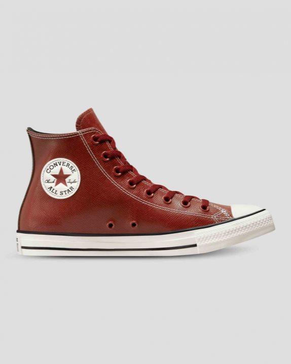 Unisex Converse Chuck Taylor All Star Embossed Leather High Top Dark Terracotta - Click Image to Close