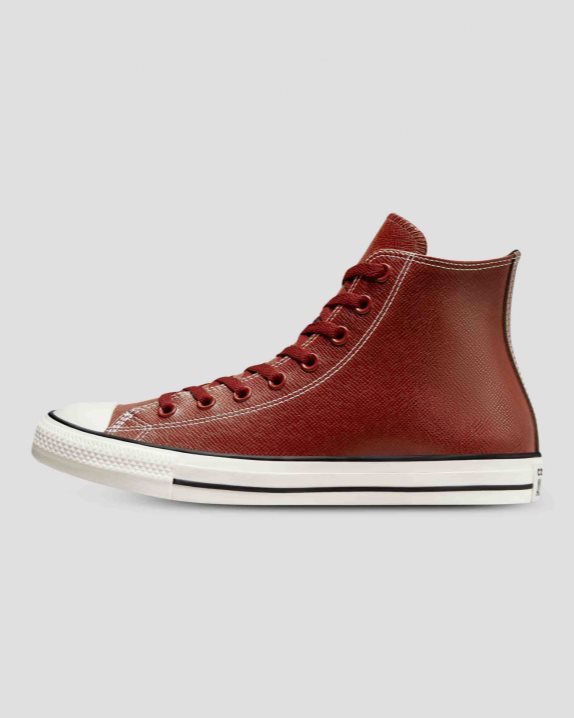 Unisex Converse Chuck Taylor All Star Embossed Leather High Top Dark Terracotta - Click Image to Close