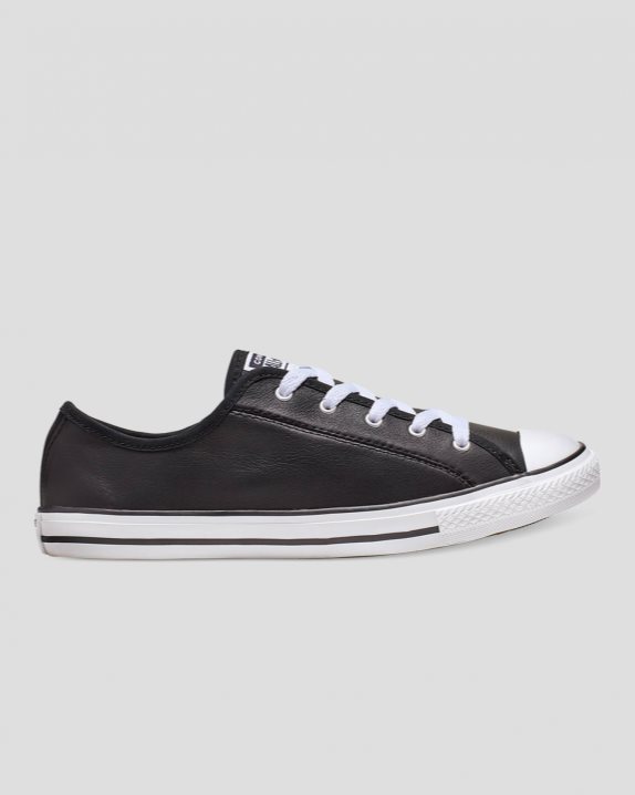 Womens Converse Chuck Taylor All Star Dainty Leather Low Top Black - Click Image to Close