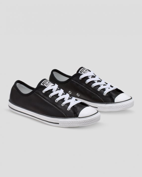 Womens Converse Chuck Taylor All Star Dainty Leather Low Top Black - Click Image to Close