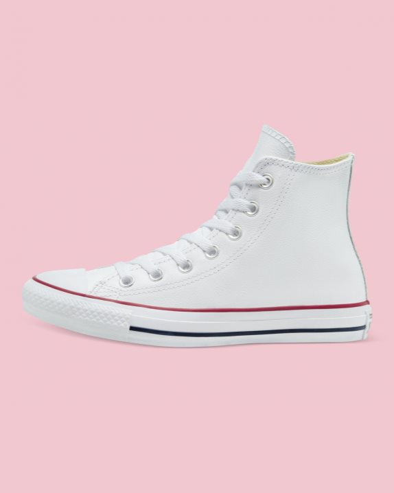 Unisex Converse Chuck Taylor All Star Leather High Top White - Click Image to Close