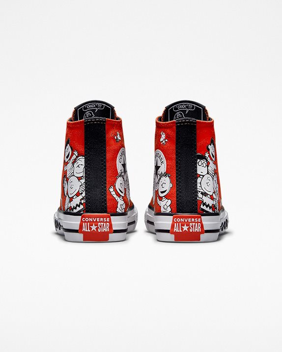 Kids Converse X Peanuts Chuck Taylor All Star Junior High Top Signal Red - Click Image to Close
