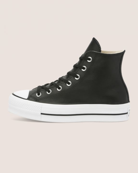 Womens Converse Chuck Taylor All Star Lift Clean Leather High Top Black - Click Image to Close