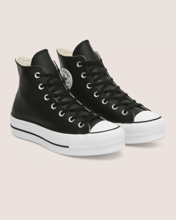 Womens Converse Chuck Taylor All Star Lift Clean Leather High Top Black - Click Image to Close