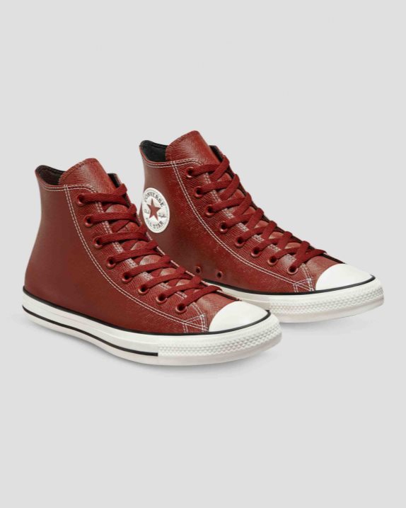 Unisex Converse Chuck Taylor All Star Embossed Leather High Top Dark Terracotta - Click Image to Close