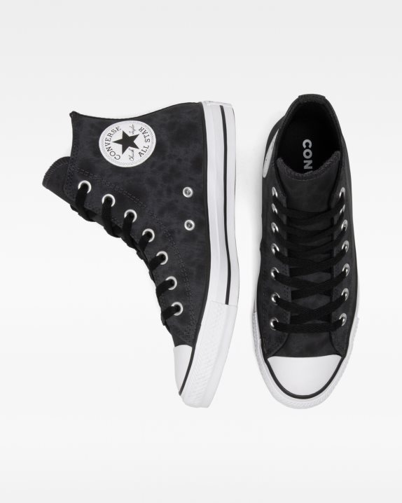 Unisex Converse Chuck Taylor All Star Distressed Leather High Top Dark Smoke Grey - Click Image to Close