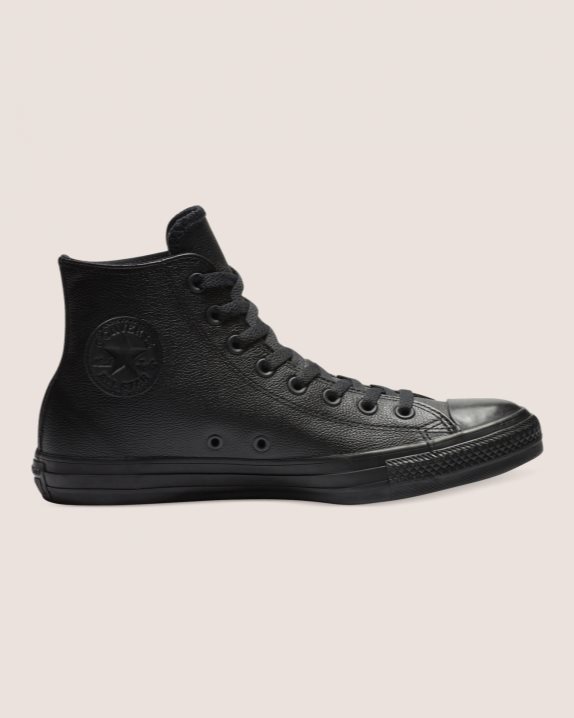 Unisex Converse Chuck Taylor All Star Leather High Top Black Mono - Click Image to Close