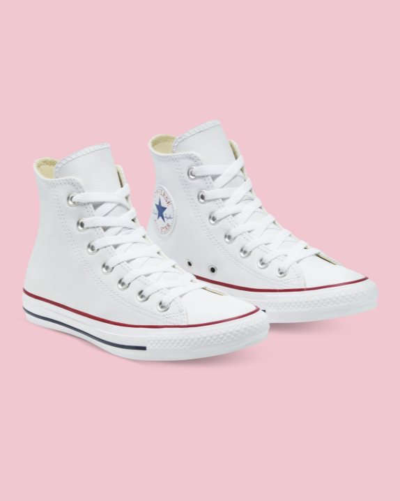 Unisex Converse Chuck Taylor All Star Leather High Top White - Click Image to Close