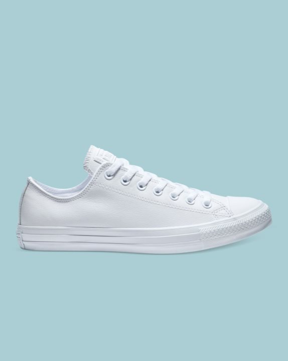 Unisex Converse Chuck Taylor All Star Leather Low Top White Mono - Click Image to Close