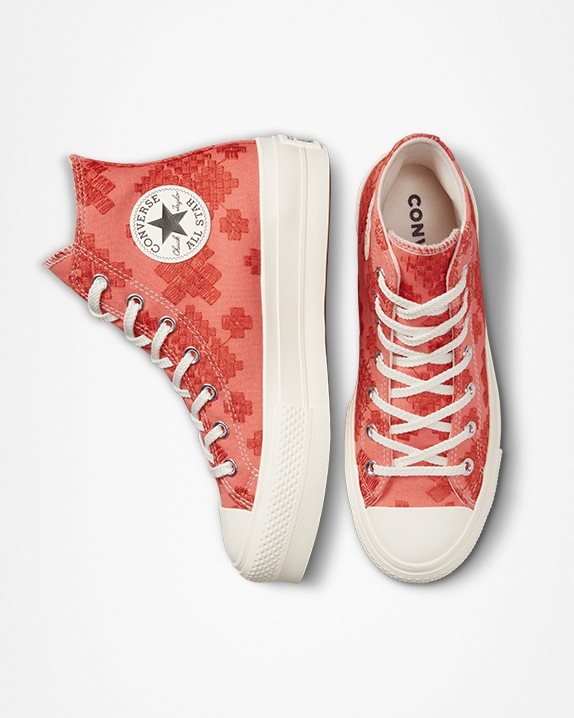 Womens Converse Chuck Taylor All Star Lift Festival Broderie High Top Bright Madder - Click Image to Close