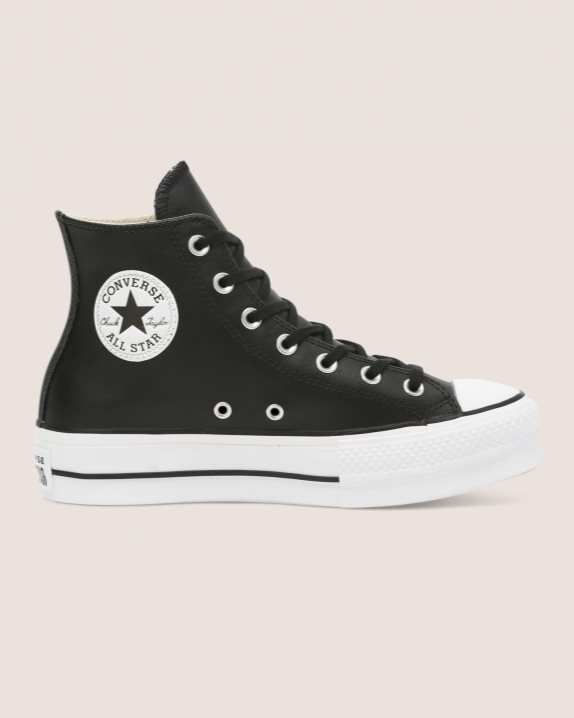 Womens Converse Chuck Taylor All Star Lift Clean Leather High Top Black - Click Image to Close