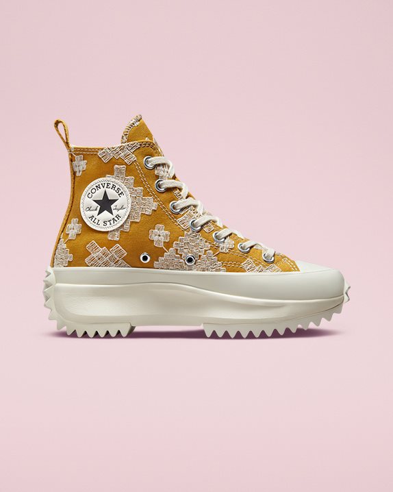 Unisex Converse Run Star Hike Festival Broderie High Top Goldtone - Click Image to Close