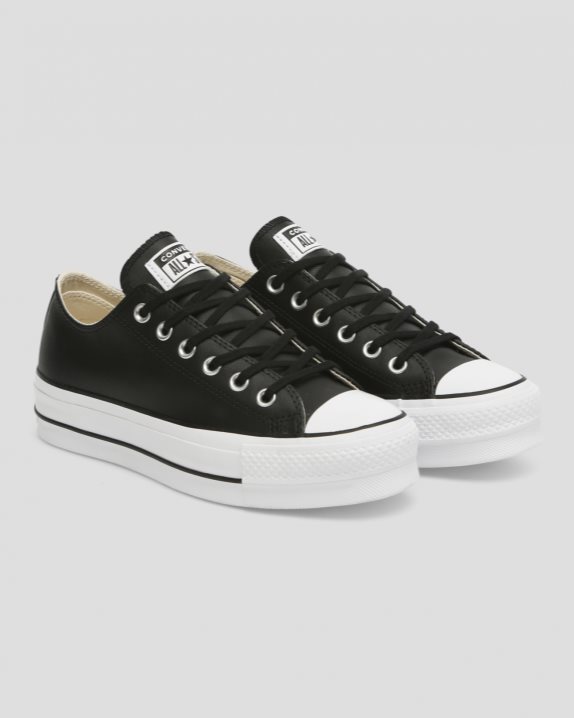 Womens Converse Chuck Taylor All Star Lift Clean Leather Low Top Black - Click Image to Close