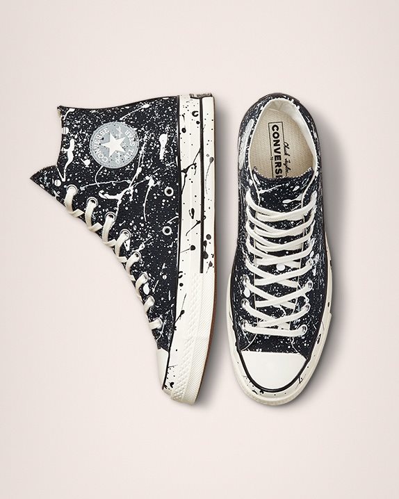 Unisex Converse Chuck 70 Paint Splatter High Top Black - Click Image to Close