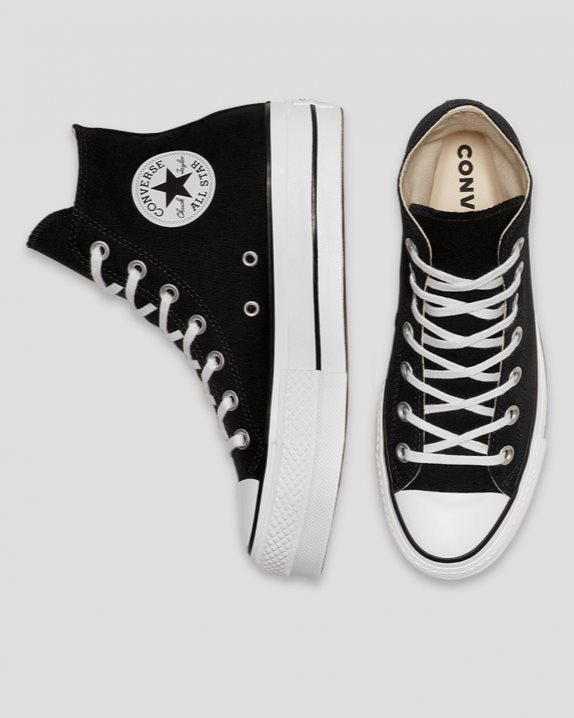 Womens Converse Chuck Taylor All Star Canvas Lift High Top Black - Click Image to Close