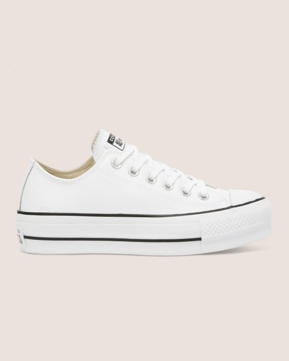 Womens Converse Chuck Taylor All Star Lift Clean Leather Low Top White - Click Image to Close