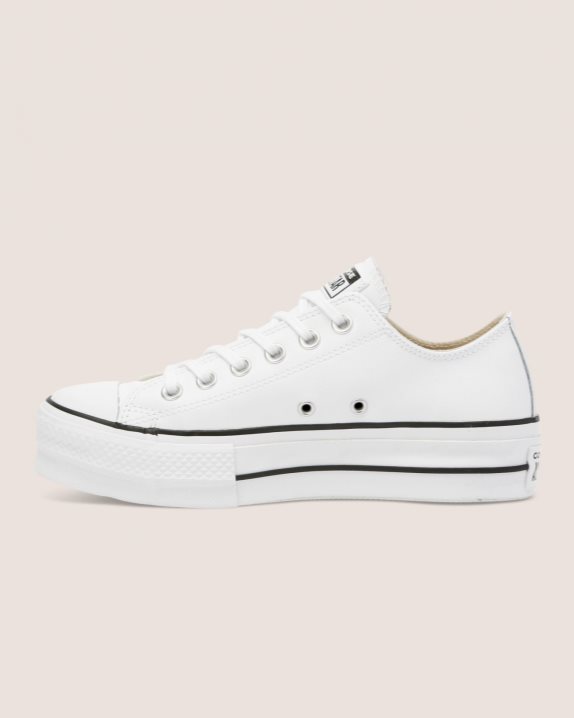 Womens Converse Chuck Taylor All Star Lift Clean Leather Low Top White - Click Image to Close