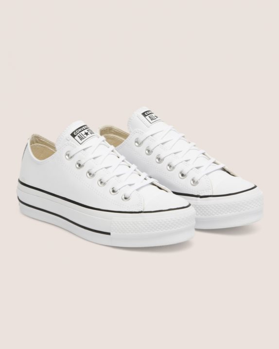 Womens Converse Chuck Taylor All Star Lift Clean Leather Low Top White - Click Image to Close