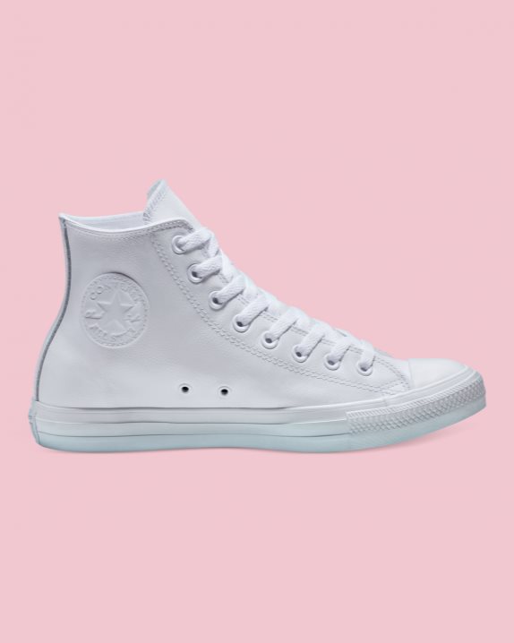 Unisex Converse Chuck Taylor All Star Leather High Top White Mono - Click Image to Close