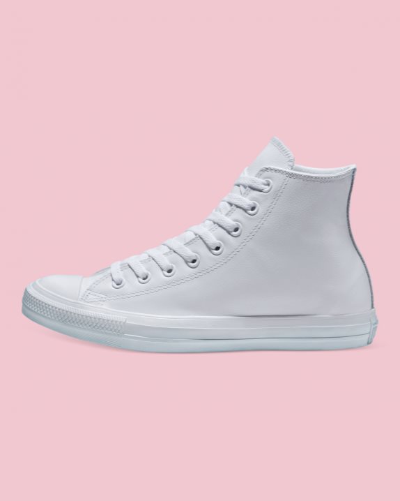 Unisex Converse Chuck Taylor All Star Leather High Top White Mono - Click Image to Close