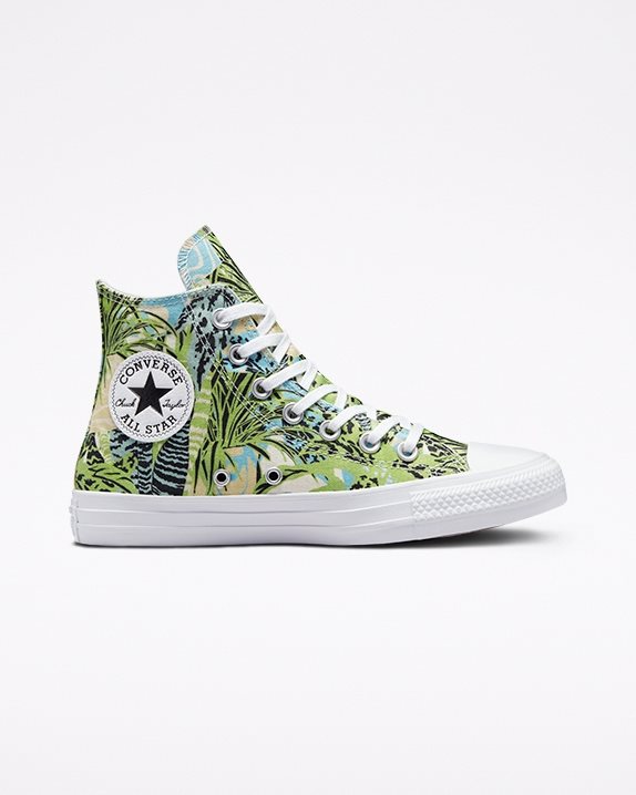 Womens Converse Chuck Taylor All Star Tropical Print High Top Lime Rave - Click Image to Close