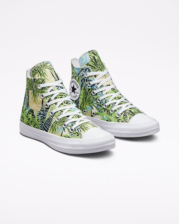 Womens Converse Chuck Taylor All Star Tropical Print High Top Lime Rave - Click Image to Close