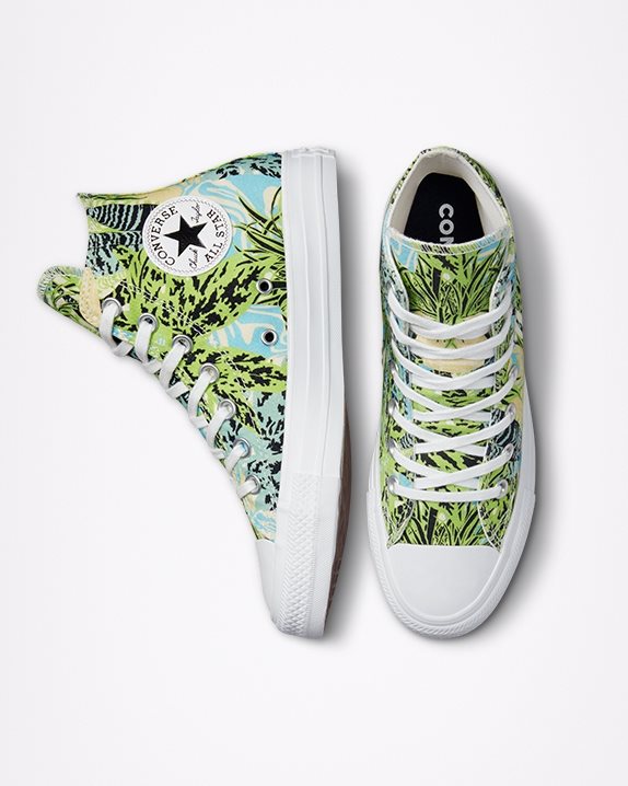 Womens Converse Chuck Taylor All Star Tropical Print High Top Lime Rave - Click Image to Close