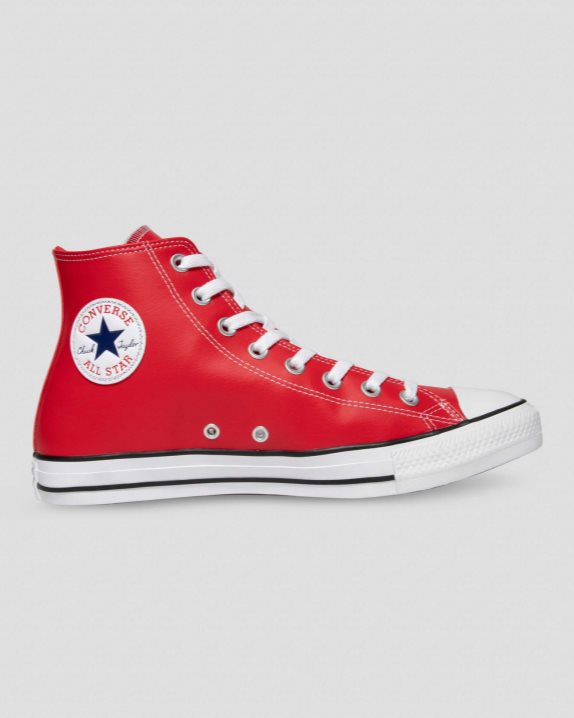 Unisex Converse Chuck Taylor All Star Faux Leather High Top Red - Click Image to Close