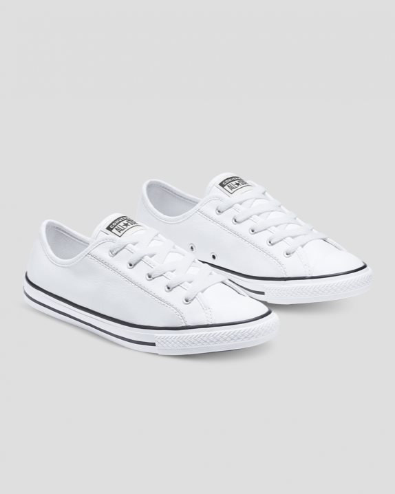 Womens Converse Chuck Taylor All Star Dainty Leather Low Top White - Click Image to Close